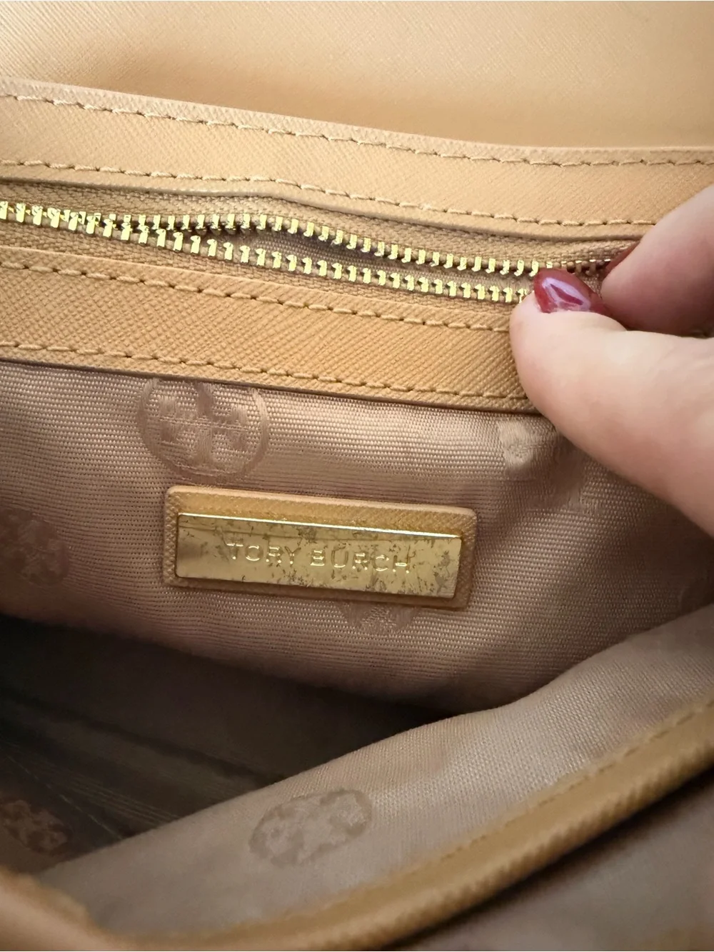 Tory Burch Camel/Tan Chain Crossbody with Matching Wallet